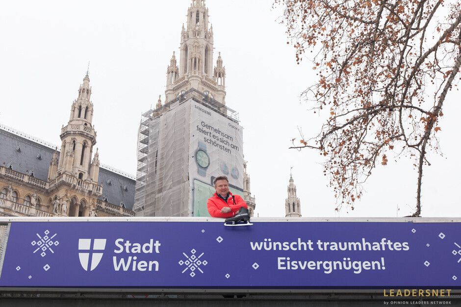 Bürgermeister Ludwig besucht Aufbauarbeiten am Wiener Eistraum
