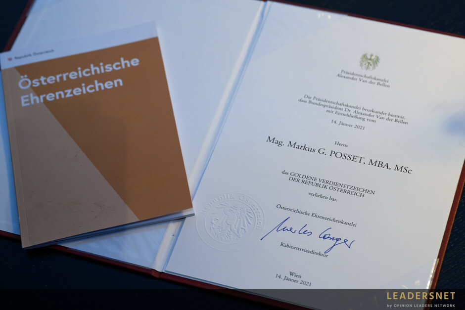 Verleihung des „Goldenen Verdienstzeichens der Republik Österreich“ an Markus Posset